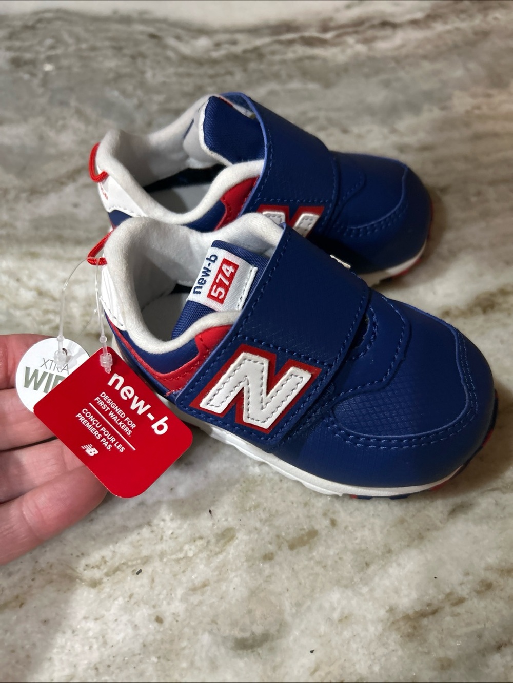 New Balance 574 NEW-B Hook & Loop Infant Boys First Walkers Sz 4 Wide Blue